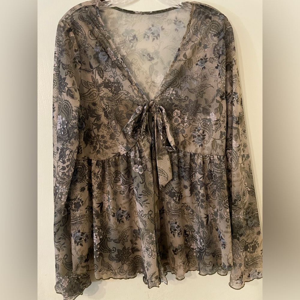 SHEIN Peplum Floral Gray/Greenish Style Blouse Sz 1XL